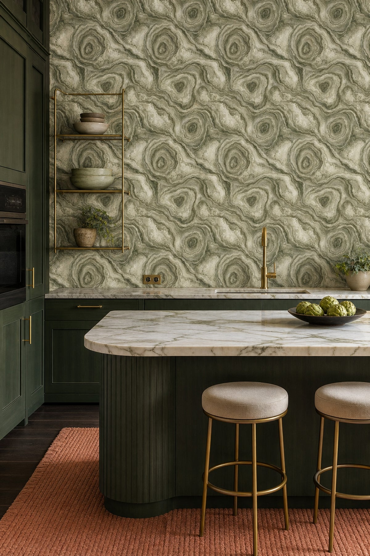 Sage Green Marble Veins Wallpaper Organic Agate Rings