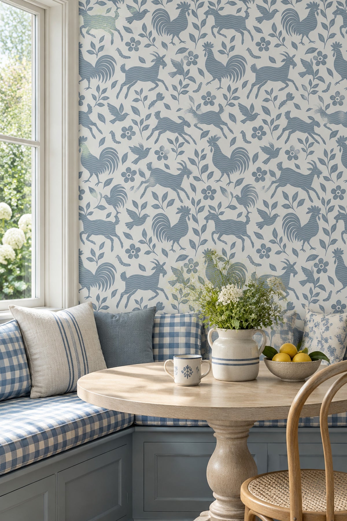 Folk Roosters And Birds Wallpaper White Background