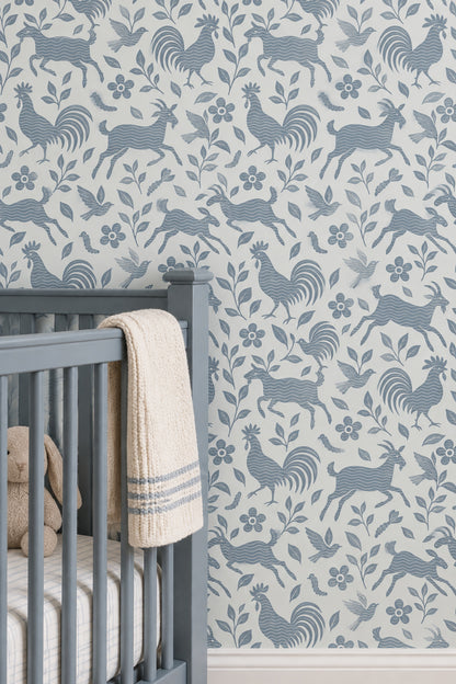 Folk Roosters And Birds Wallpaper White Background