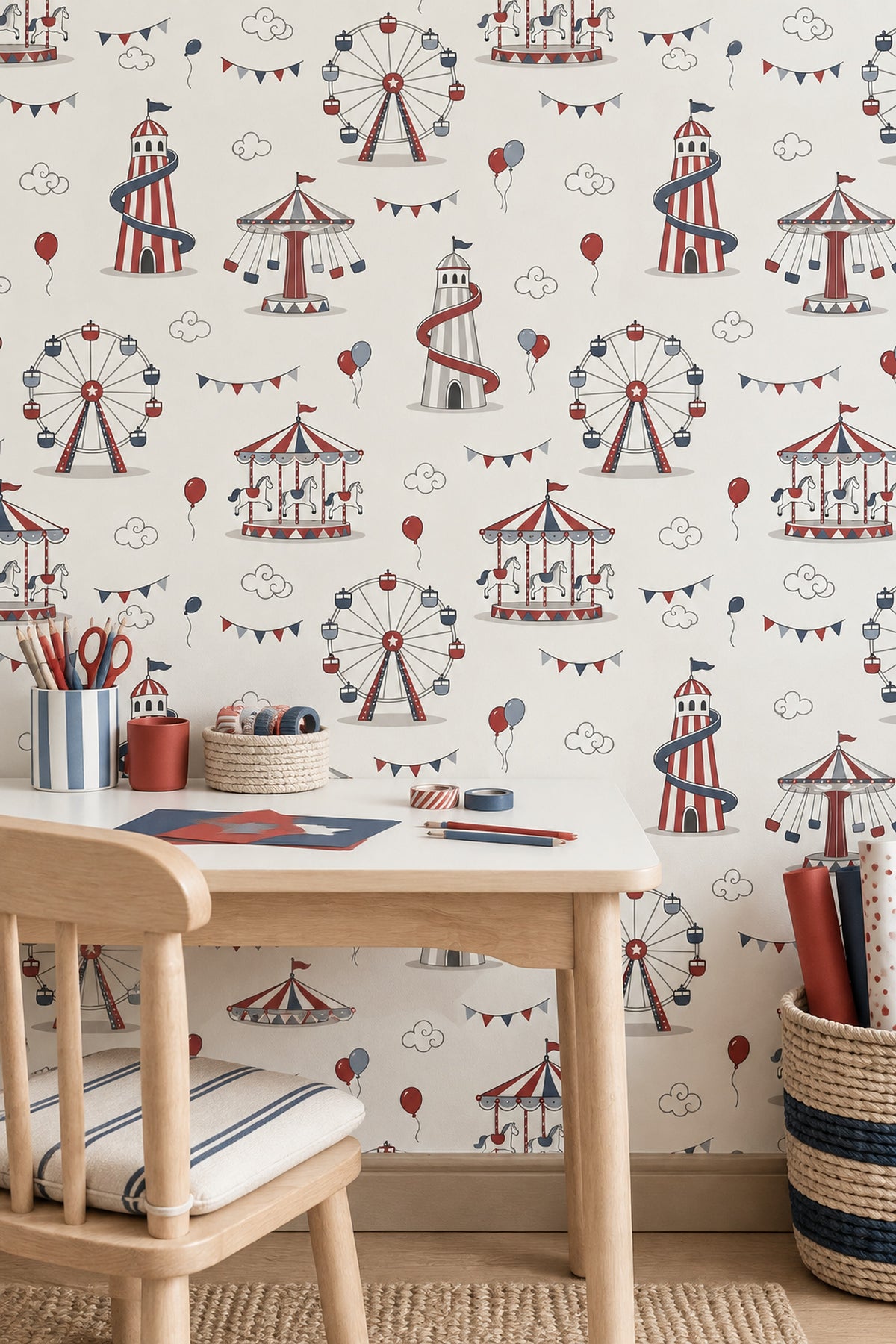 Carnival Rides Wallpaper Cream Background