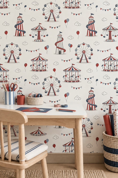 Carnival Rides Wallpaper Cream Background