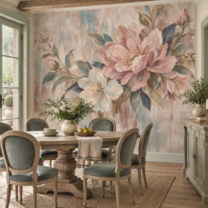 Blush Pink Roses Wallpaper Textured Botanical Wall Mural