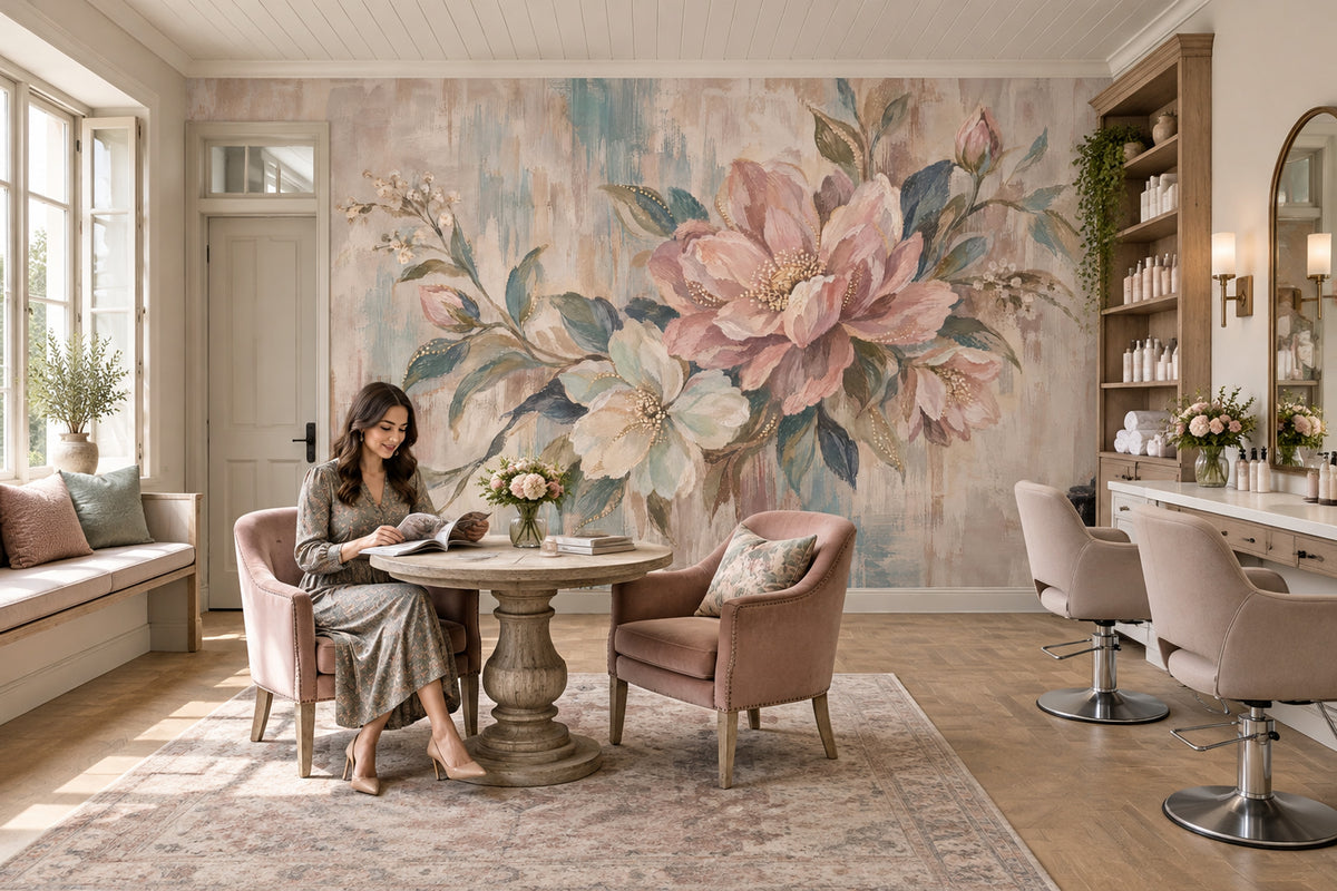 Blush Pink Roses Wallpaper Textured Botanical Wall Mural