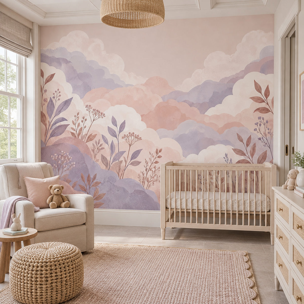 Pastel Watercolor Clouds Wallpaper Dreamy Mountain Landscape Wall Mural