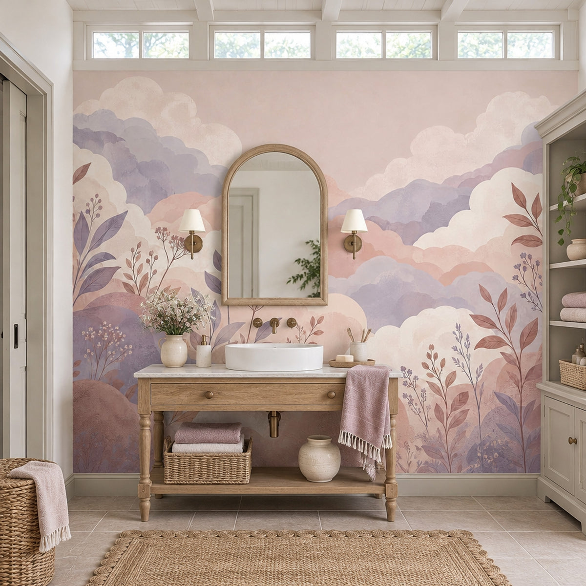 Pastel Watercolor Clouds Wallpaper Dreamy Mountain Landscape Wall Mural