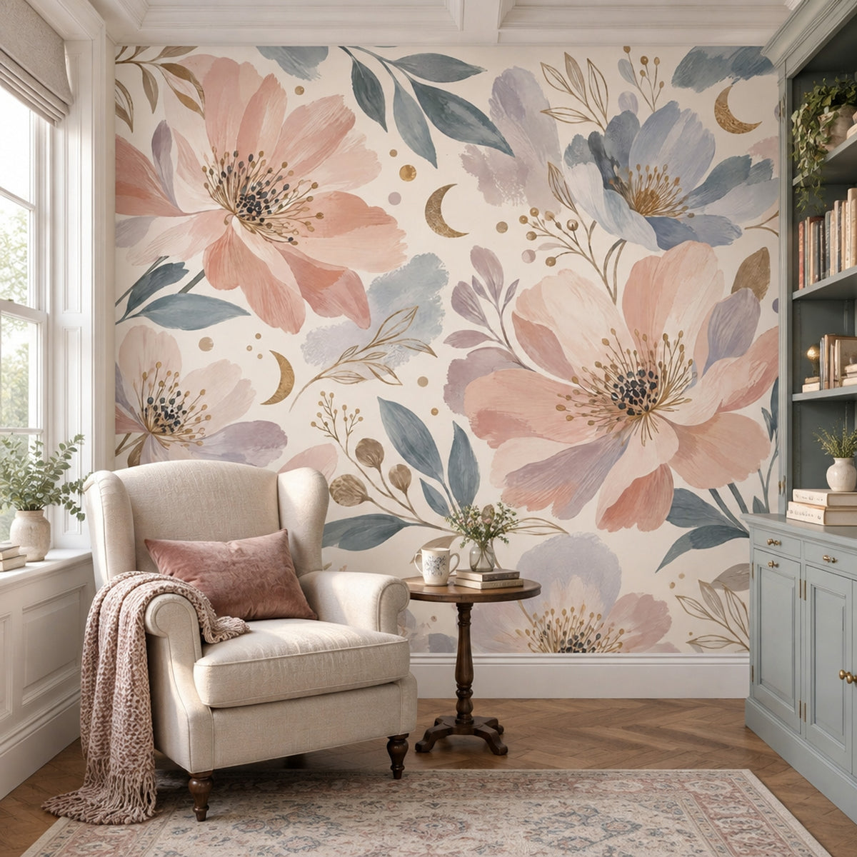 Pastel Peony Blooms Wallpaper Gold Crescent Wall Mural