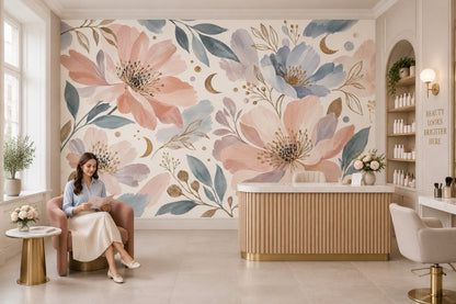 Pastel Peony Blooms Wallpaper Gold Crescent Wall Mural