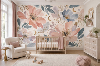 Pastel Peony Blooms Wallpaper Gold Crescent Wall Mural