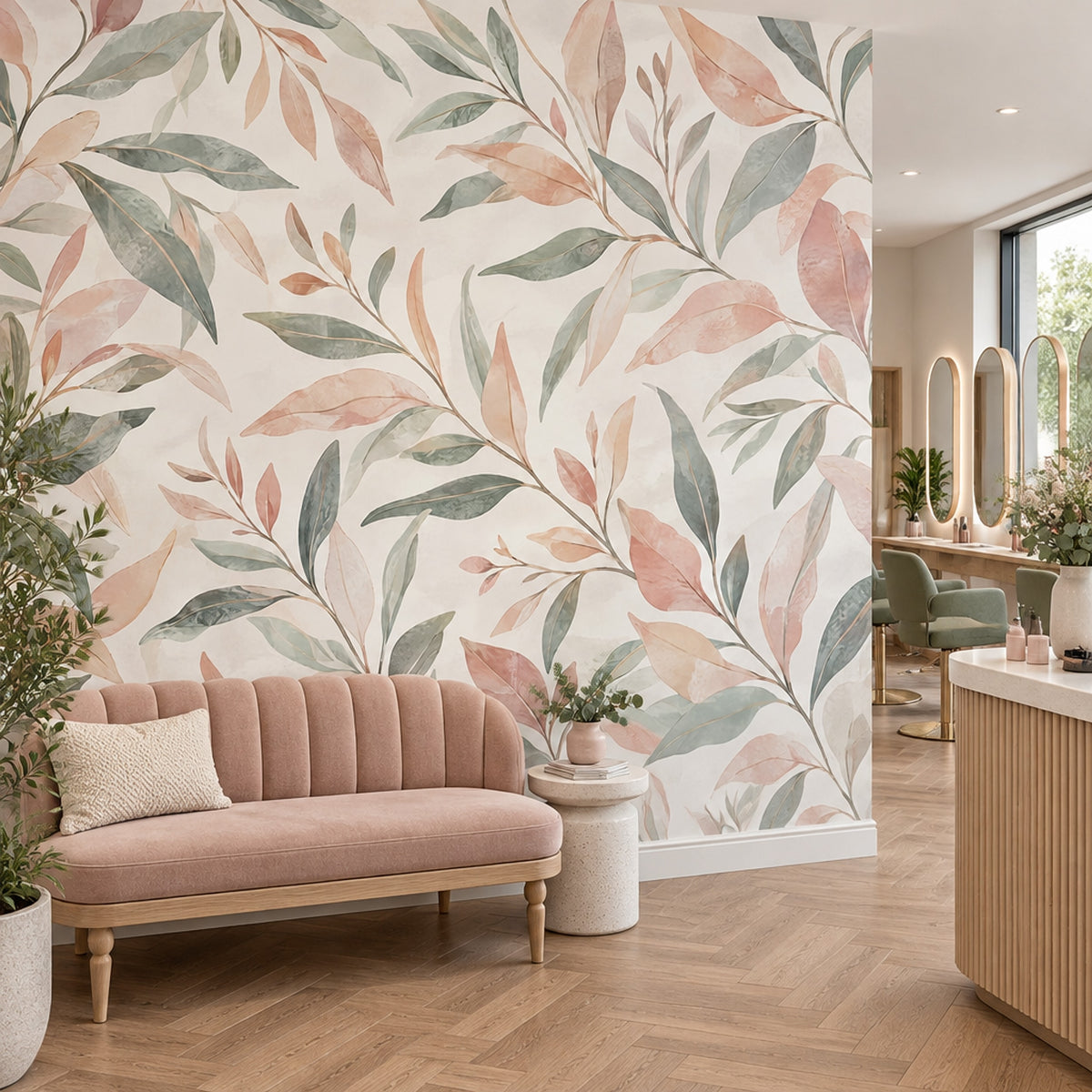 Pastel Botanical Leaves Wallpaper Watercolor Texture Wall Mural