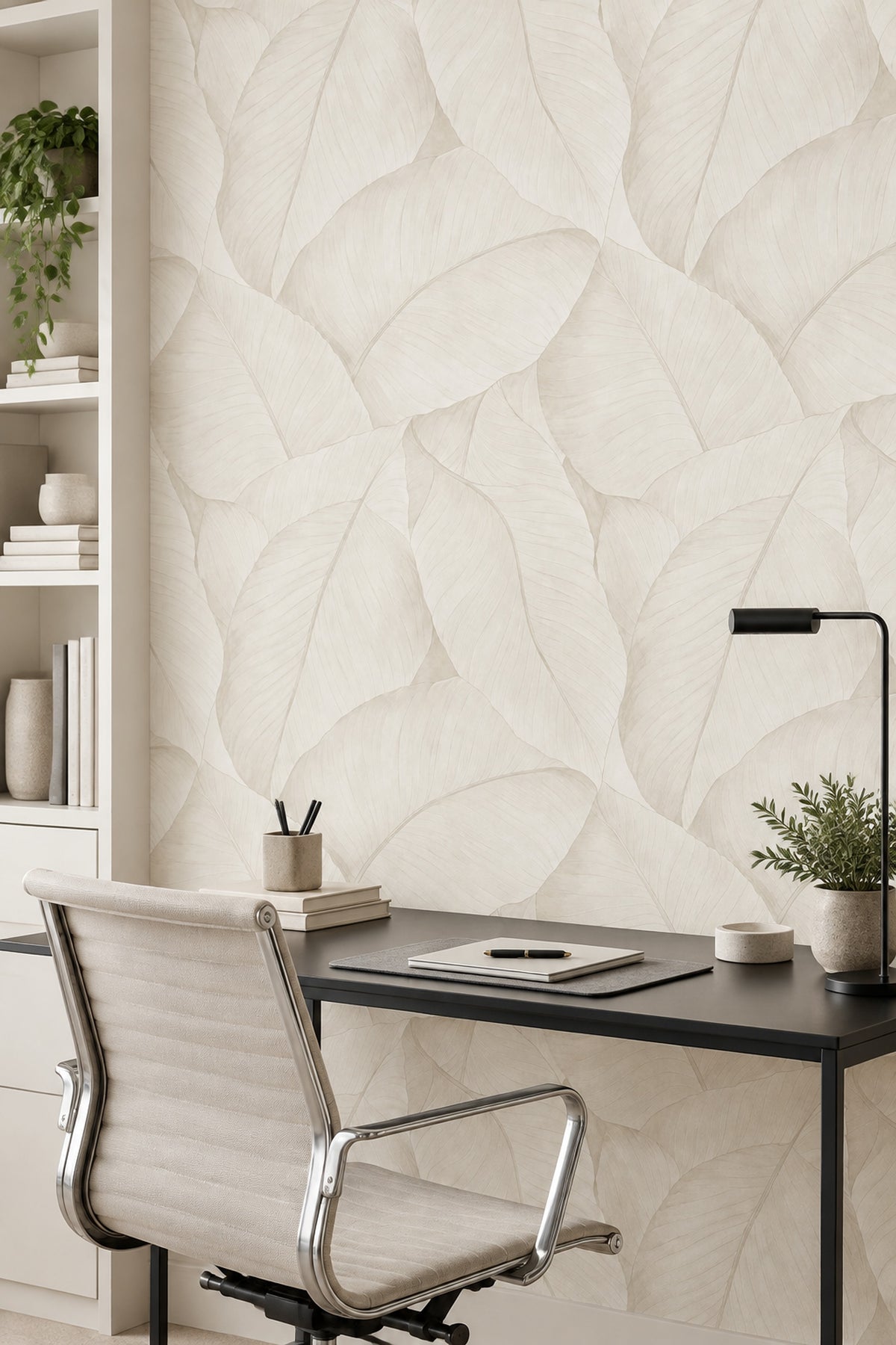 Layered Botanical Leaves Wallpaper Cream Ivory Neutrals