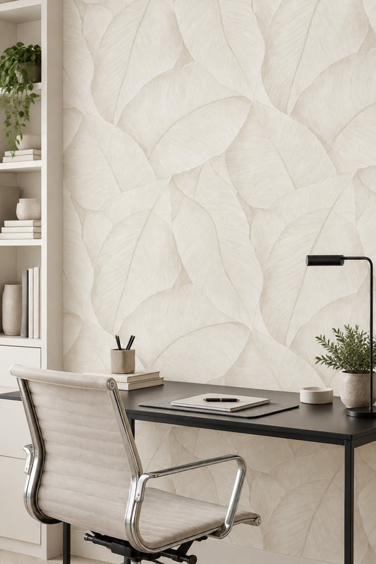 Layered Botanical Leaves Wallpaper Cream Ivory Neutrals