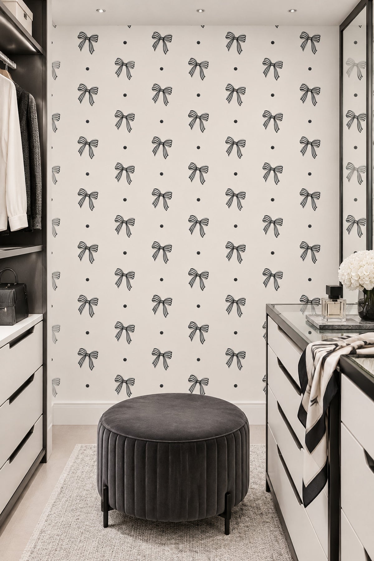 Bow Wallpaper Striped Ribbon And Dot Pattern On Ivory