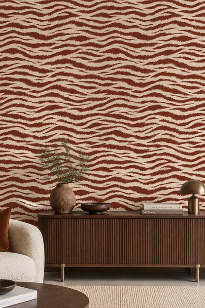 Tiger Stripe Wallpaper Brown Brush Stripes On Cream