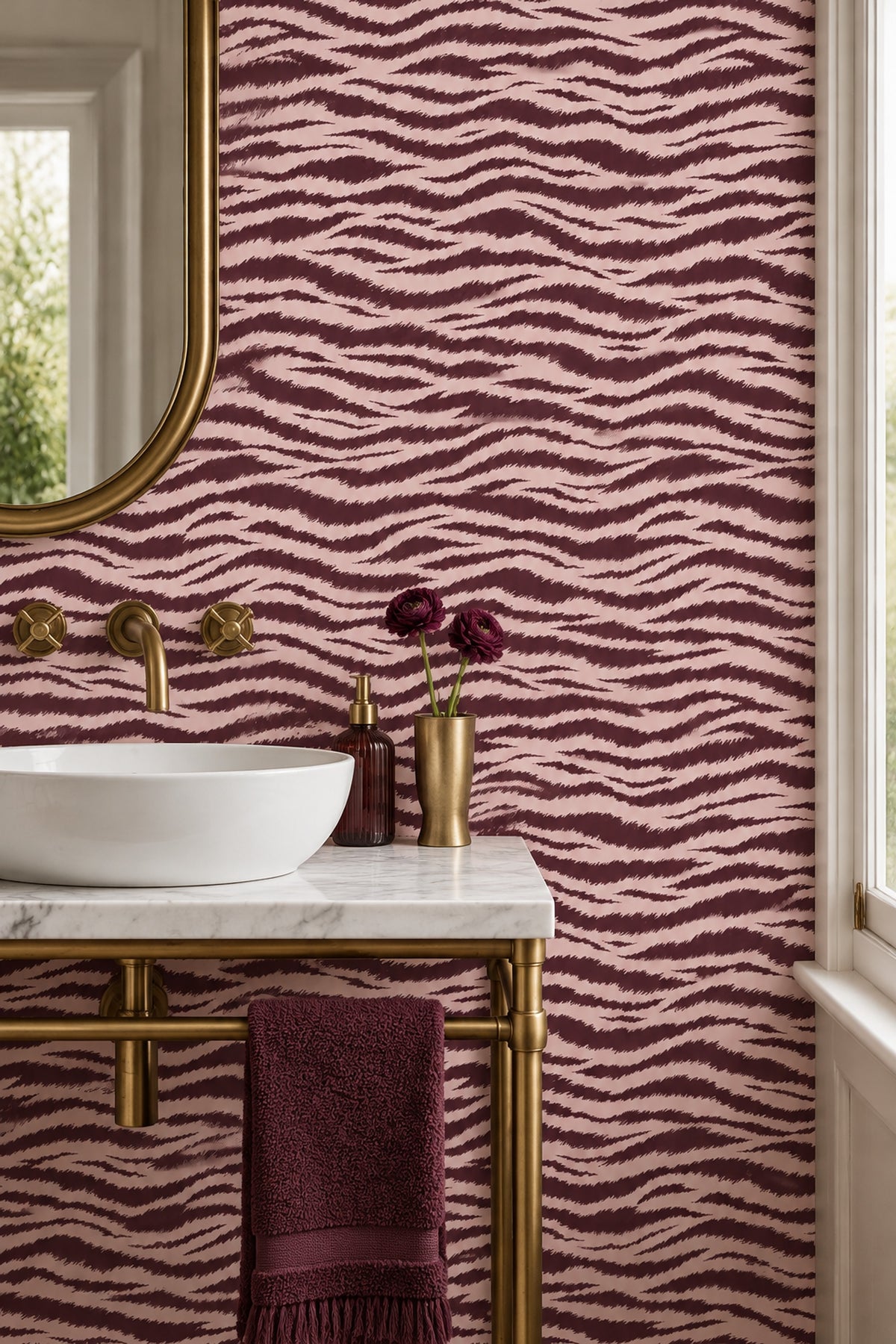 Zebra Stripe Wallpaper Pink Background Burgundy Brush Stripes