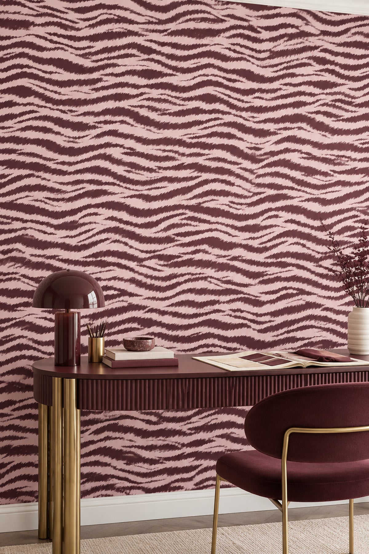 Zebra Stripe Wallpaper Pink Background Burgundy Brush Stripes