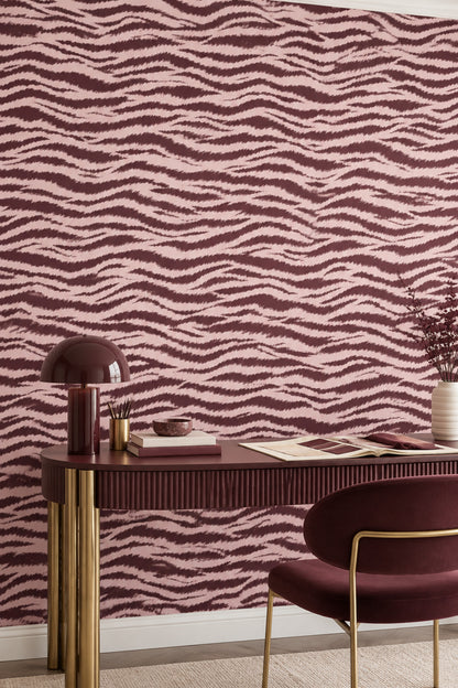 Zebra Stripe Wallpaper Pink Background Burgundy Brush Stripes