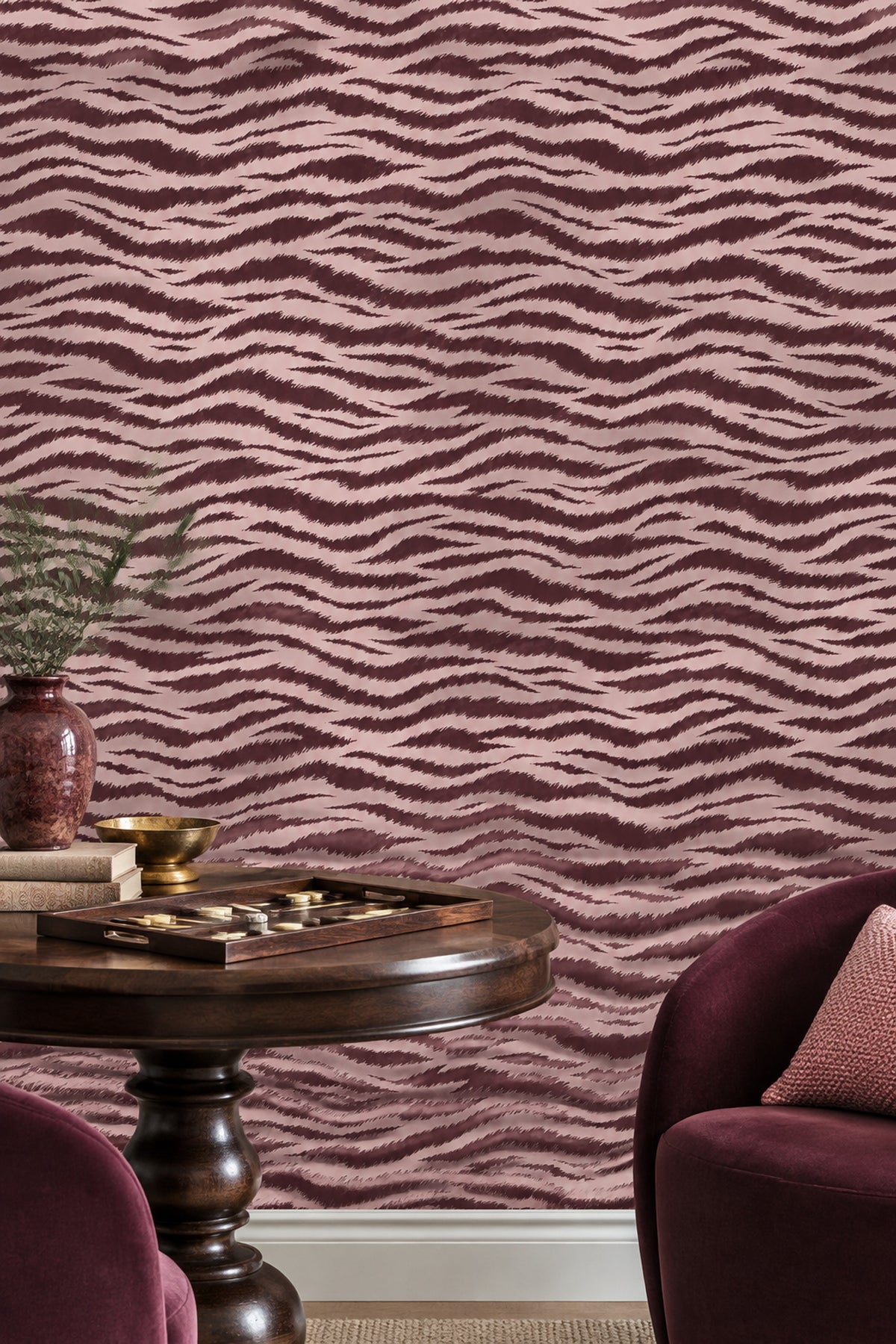 Zebra Stripe Wallpaper Pink Background Burgundy Brush Stripes