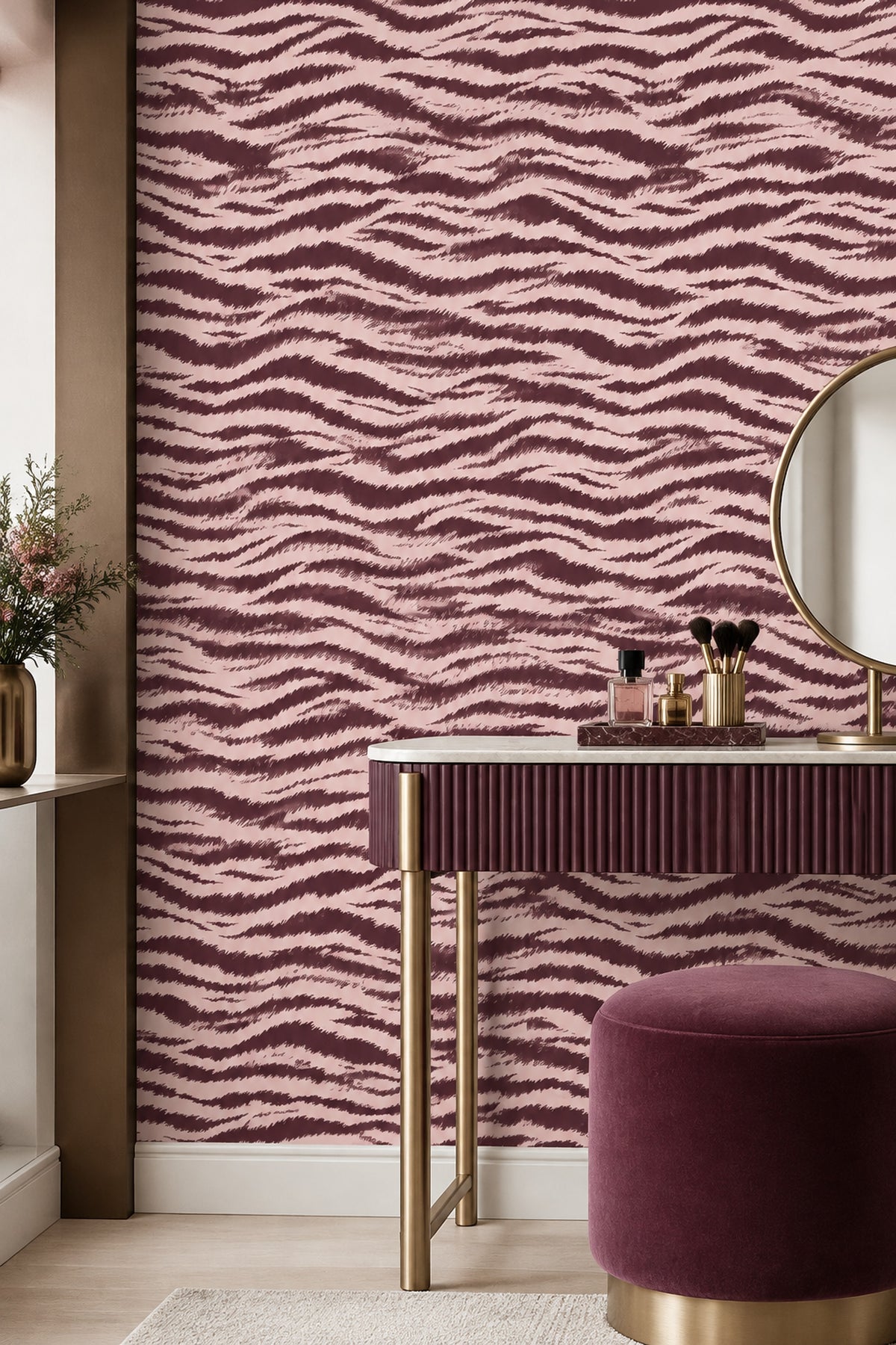 Zebra Stripe Wallpaper Pink Background Burgundy Brush Stripes