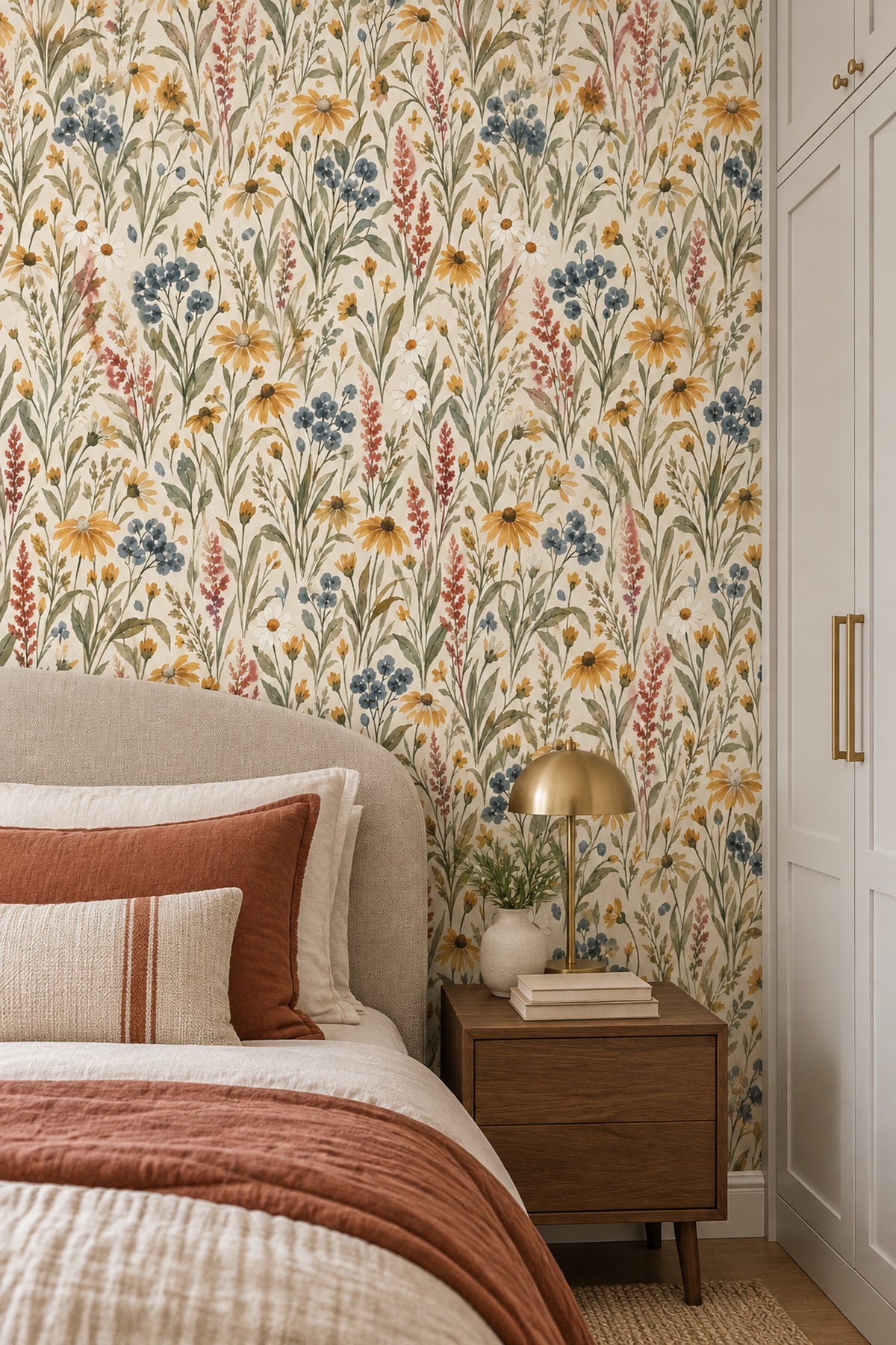 Watercolor Wildflowers Wallpaper Cream Background Botanical Meadow