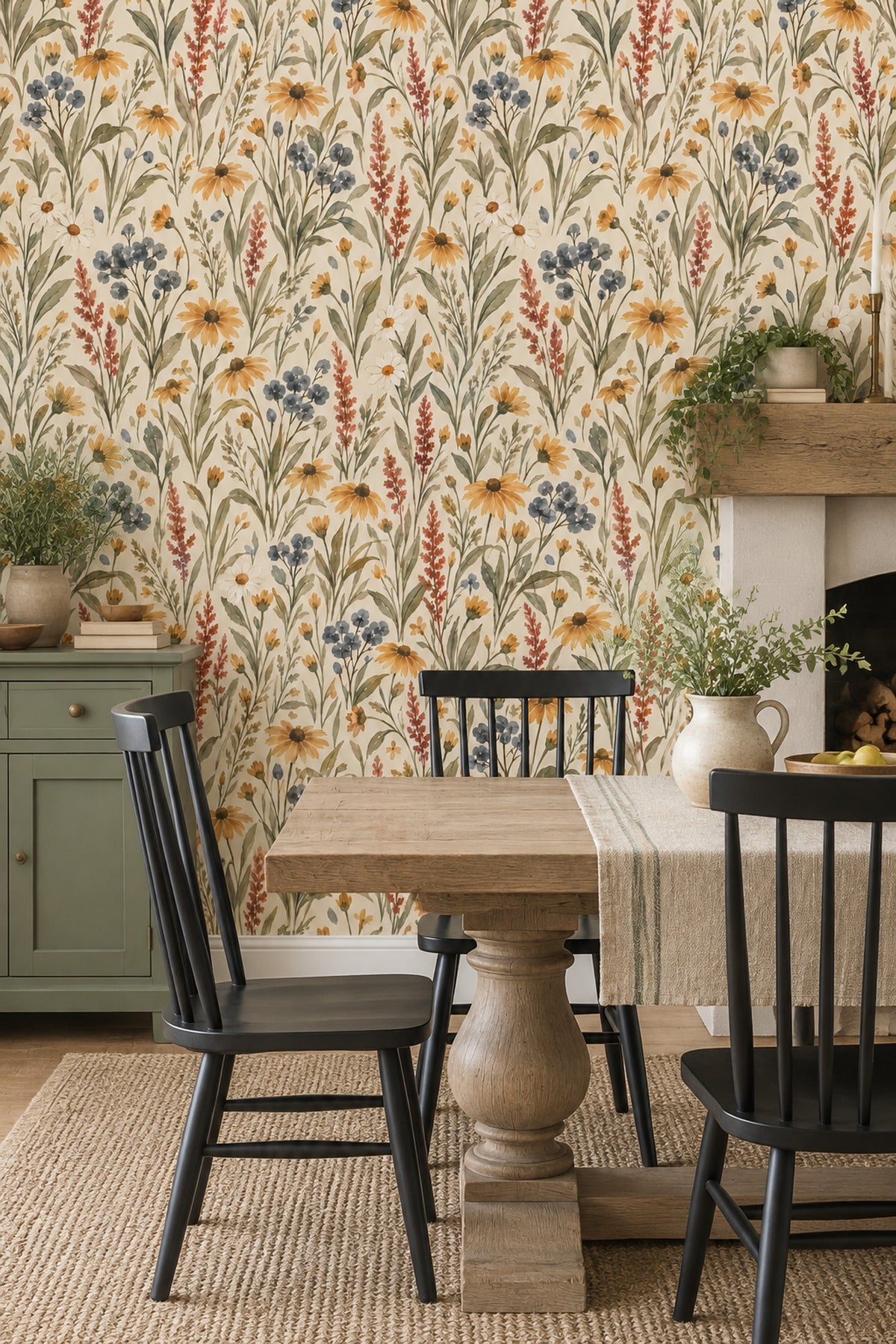 Watercolor Wildflowers Wallpaper Cream Background Botanical Meadow