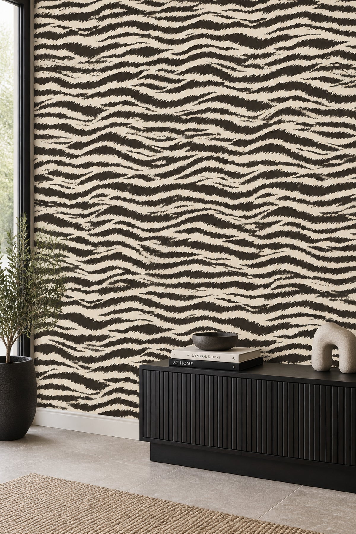 Zebra Print Wallpaper Black Stripes On Ivory Background