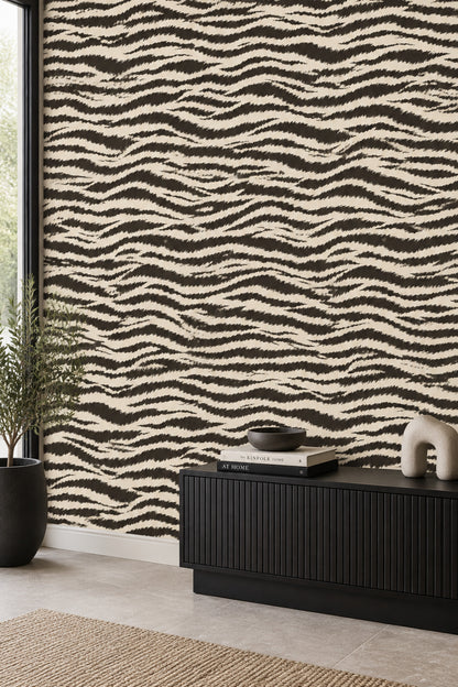 Zebra Print Wallpaper Black Stripes On Ivory Background