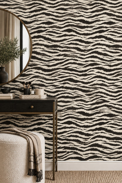 Zebra Print Wallpaper Black Stripes On Ivory Background