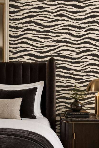 Zebra Print Wallpaper Black Stripes On Ivory Background