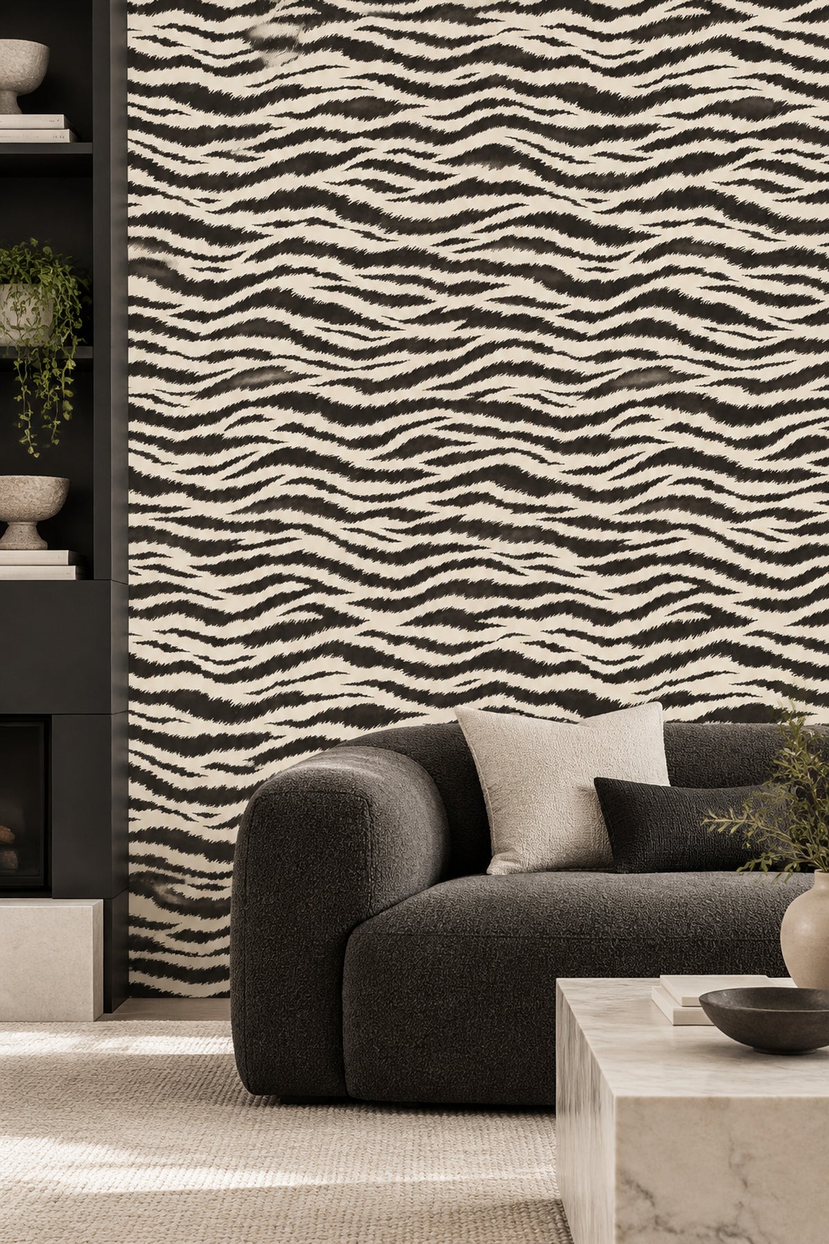 Zebra Print Wallpaper Black Stripes On Ivory Background
