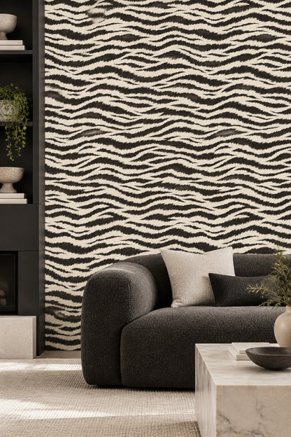 Zebra Print Wallpaper Black Stripes On Ivory Background