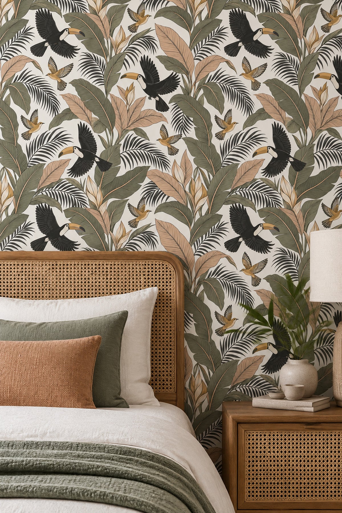 Toucan Birds Wallpaper Tropical Leaf Pattern