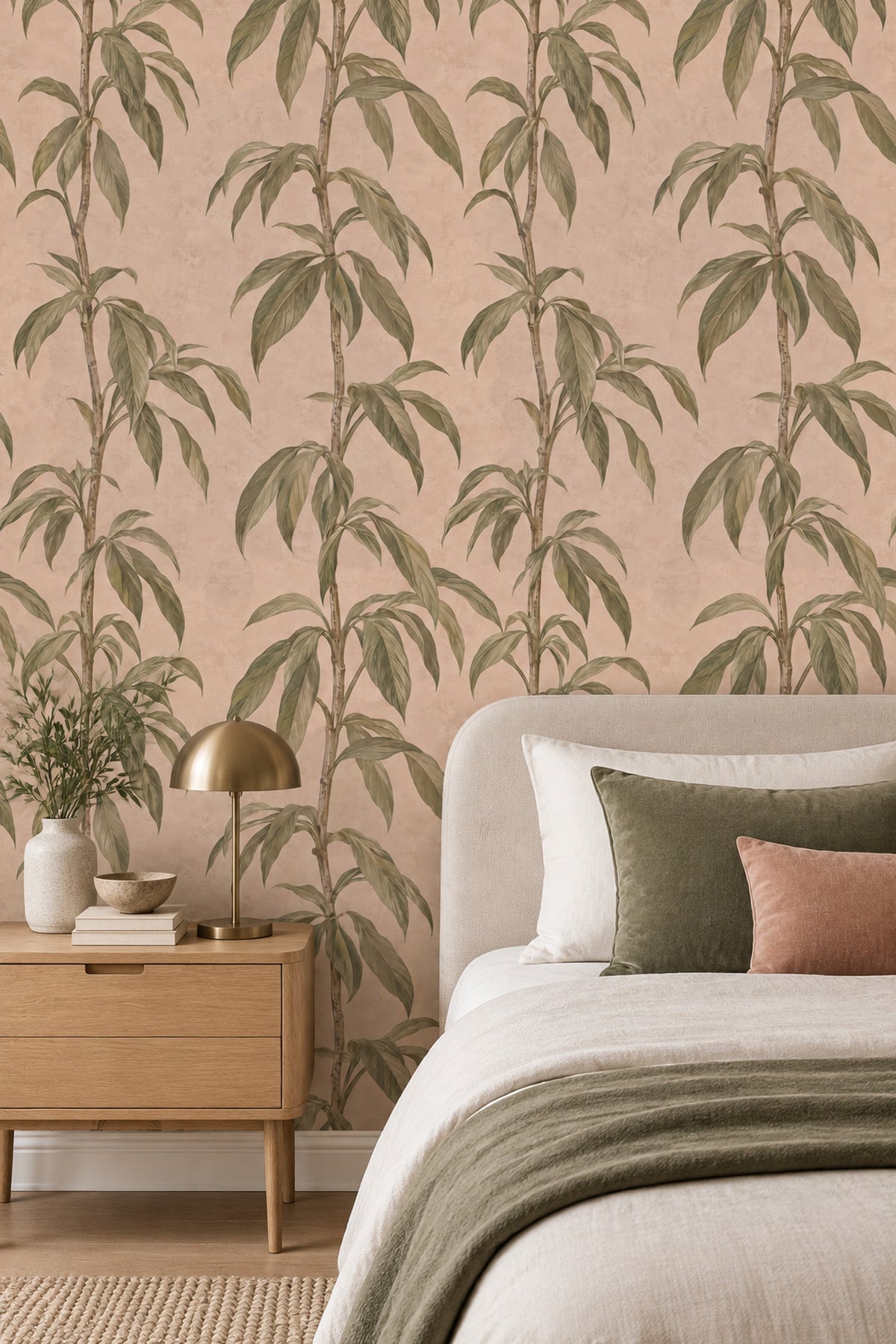 Bamboo Stems Wallpaper Sage Green Dusty Pink Botanical
