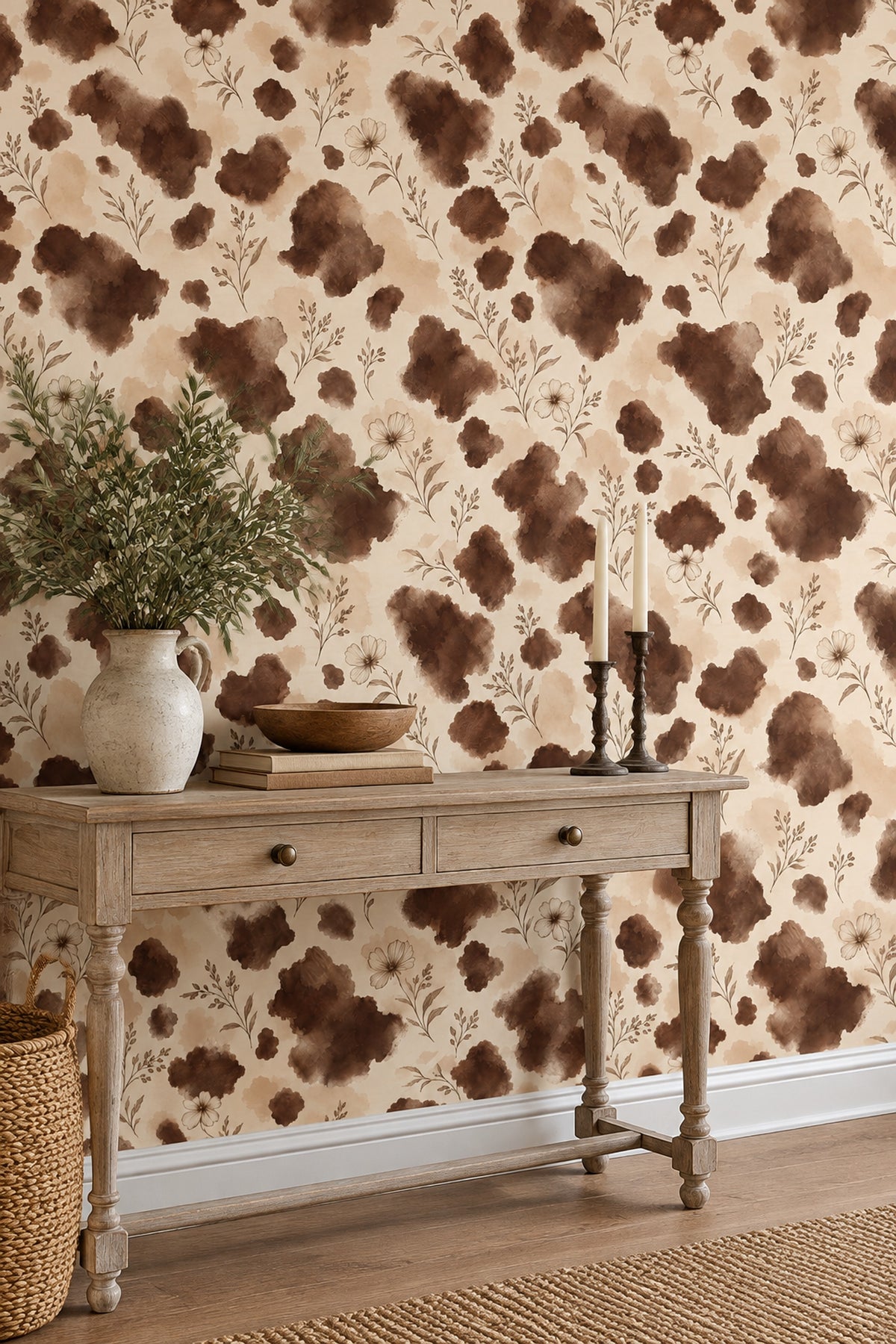 Minimal Botanical Branches Wallpaper Sepia Watercolor Wash