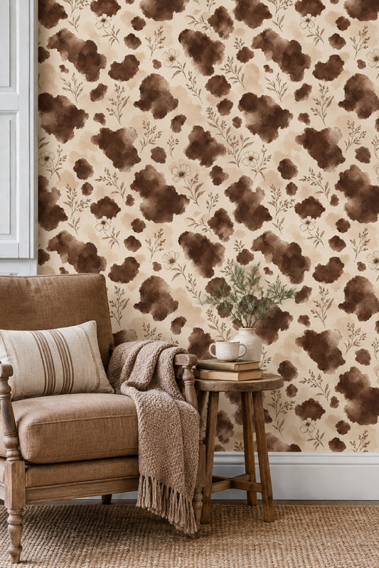 Minimal Botanical Branches Wallpaper Sepia Watercolor Wash