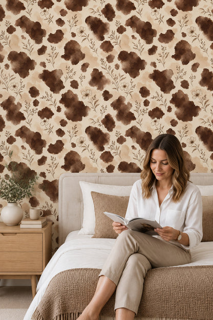 Minimal Botanical Branches Wallpaper Sepia Watercolor Wash