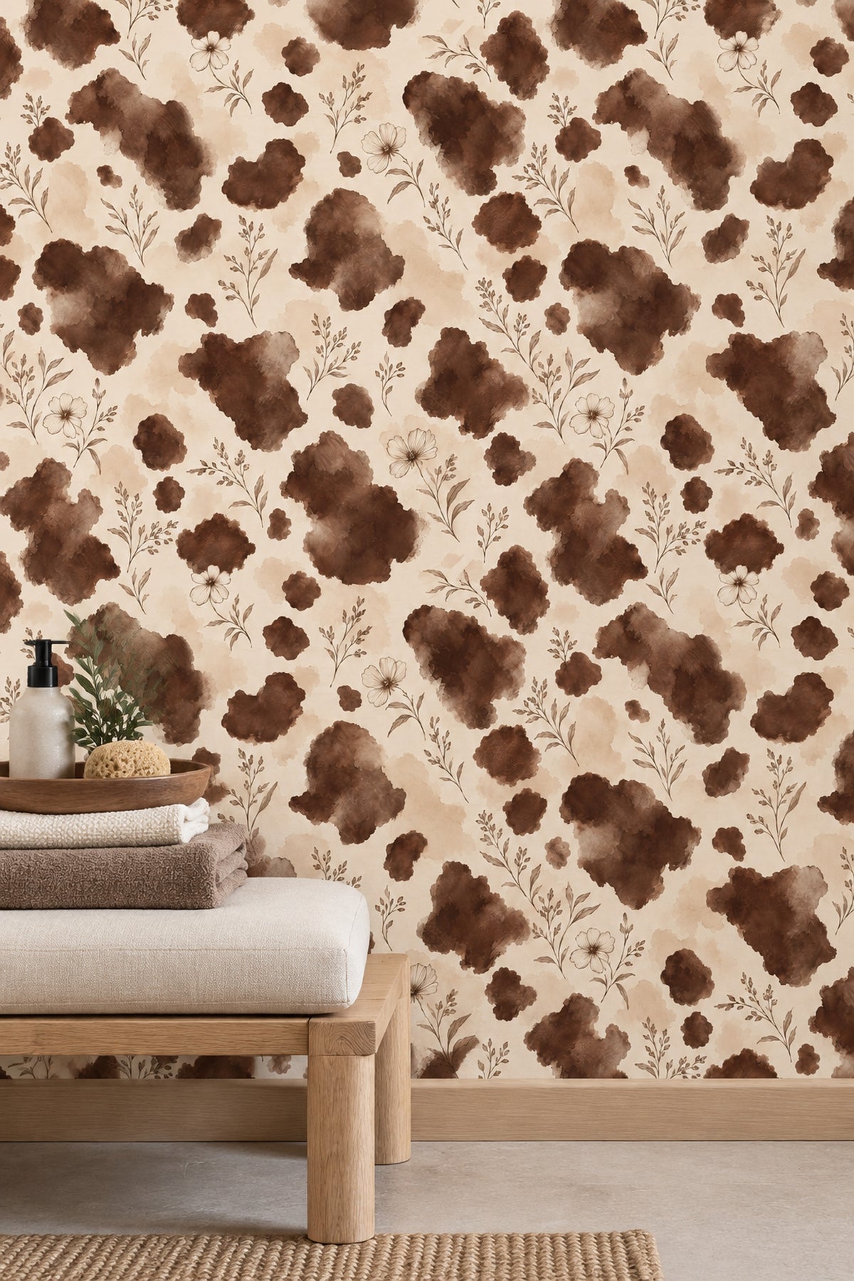 Minimal Botanical Branches Wallpaper Sepia Watercolor Wash