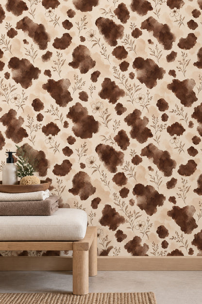 Minimal Botanical Branches Wallpaper Sepia Watercolor Wash