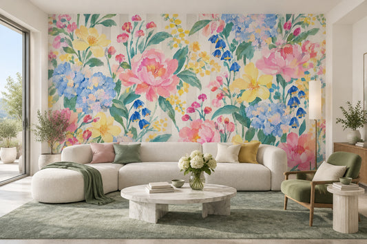 Pastel Peonies And Hydrangeas Wallpaper Watercolor Garden Wall Mural