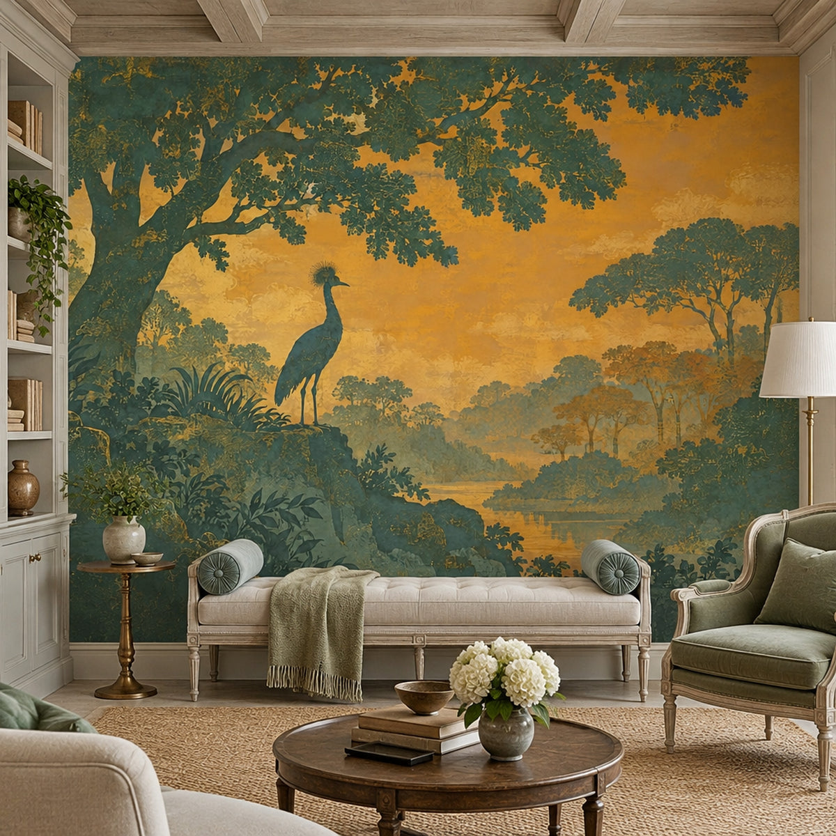 Chinoiserie Forest Bird Wallpaper Scenic Landscape Wall Mural