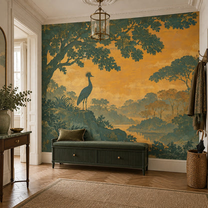 Chinoiserie Forest Bird Wallpaper Scenic Landscape Wall Mural