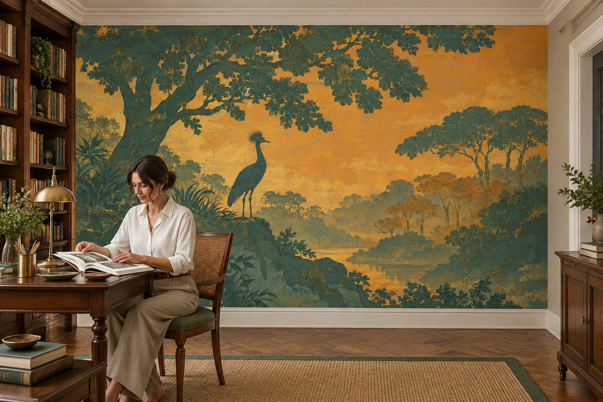 Chinoiserie Forest Bird Wallpaper Scenic Landscape Wall Mural