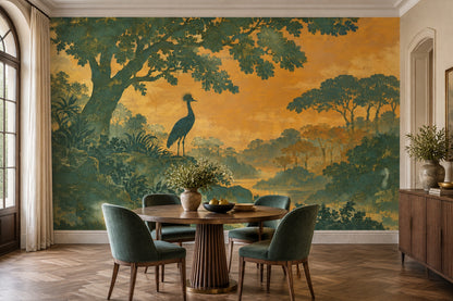 Chinoiserie Forest Bird Wallpaper Scenic Landscape Wall Mural
