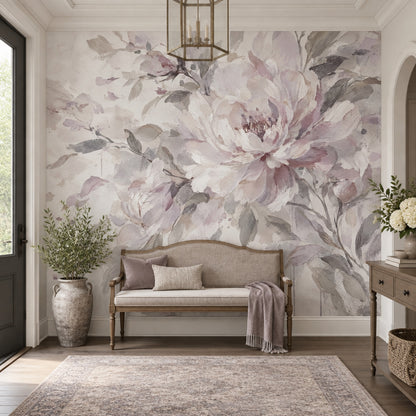 Watercolor Peony Blossoms Wallpaper Soft Lavender Wall Mural