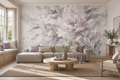 Watercolor Peony Blossoms Wallpaper Soft Lavender Wall Mural