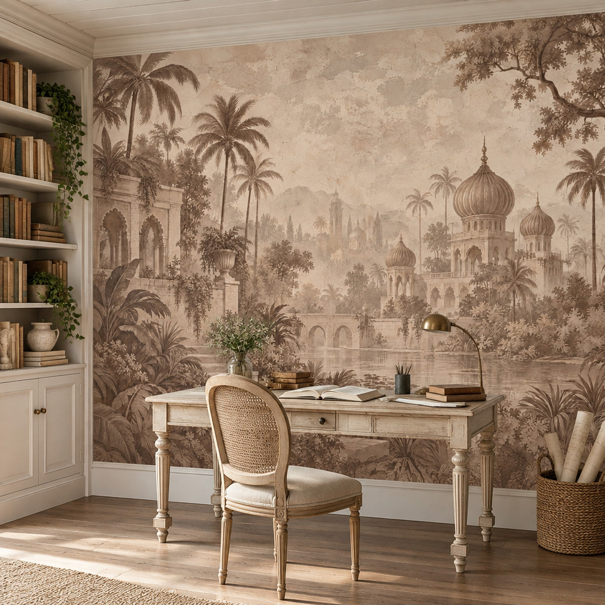 Sepia Tropical Palace Wallpaper Ornate Domes Wall Mural