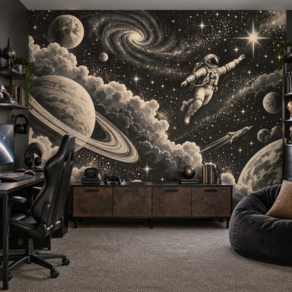 Astronaut Floating Wallpaper Retro Space Wall Mural