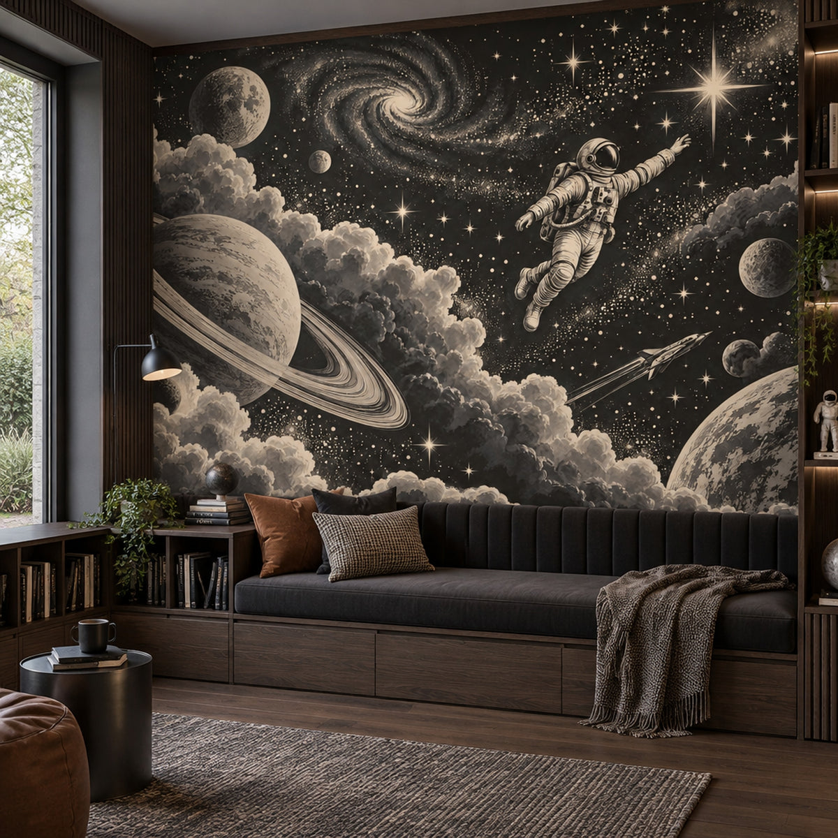 Astronaut Floating Wallpaper Retro Space Wall Mural