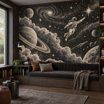 Astronaut Floating Wallpaper Retro Space Wall Mural