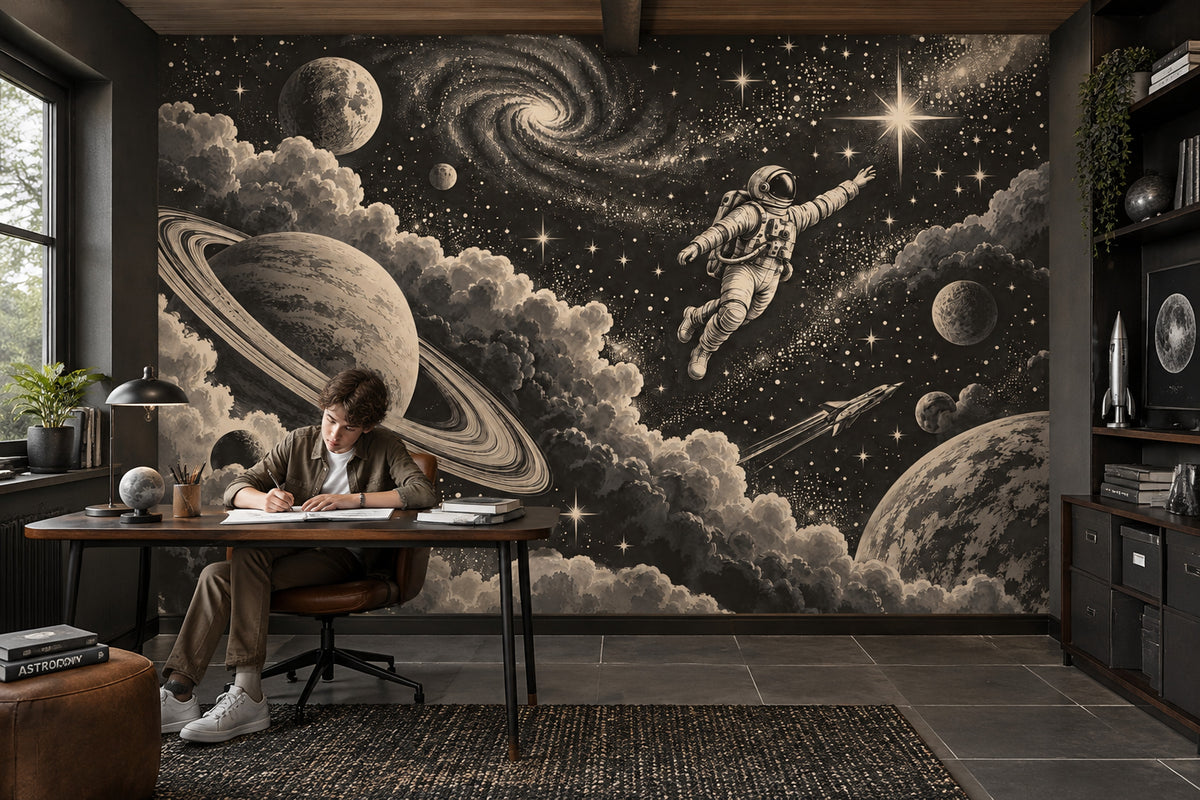 Astronaut Floating Wallpaper Retro Space Wall Mural
