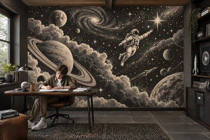 Astronaut Floating Wallpaper Retro Space Wall Mural